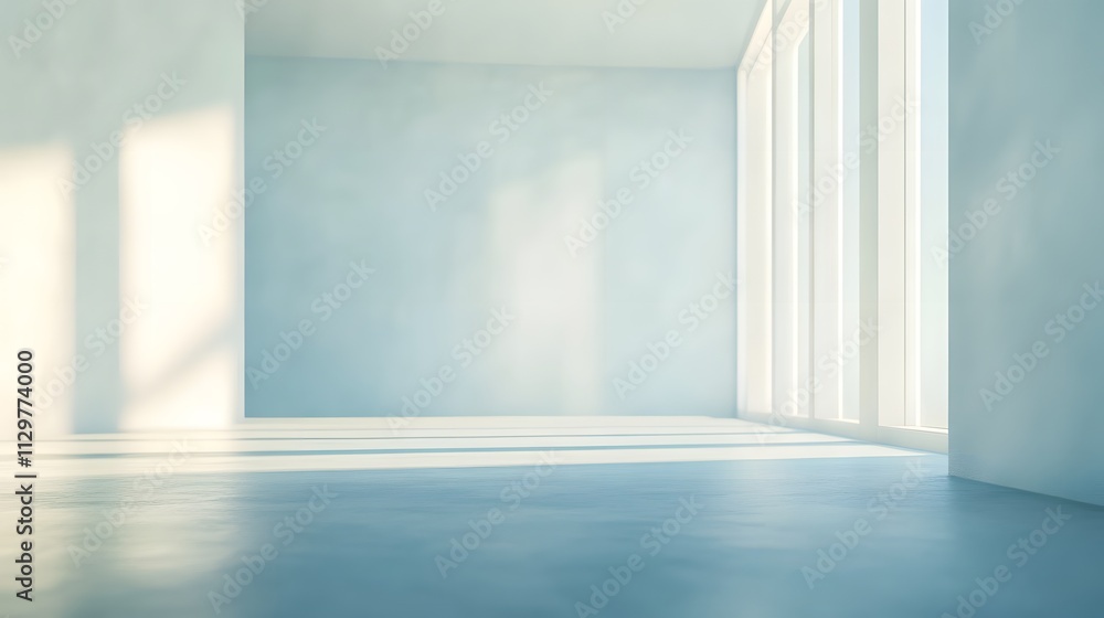 Fototapeta premium Minimalist Room Sunlight Blue Walls Empty Space