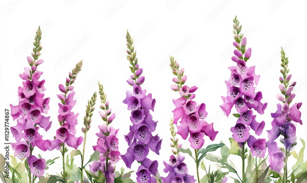 Naklejka premium Serene watercolor foxgloves in purple hues delicate and elegant floral arrangement