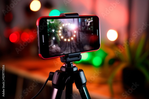 Smartphone perfect for streamers and influencers creating videos for social media platforms. photo