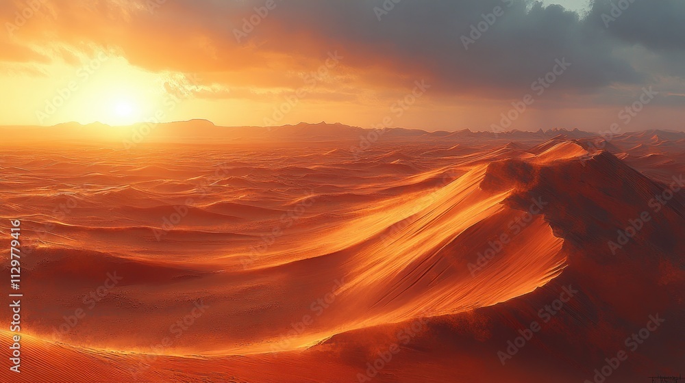 Serene Desert Landscape with Sand Dunes and Gentle Shadows Serene Desert Landscape with Sand Dunes and Gentle Shadows