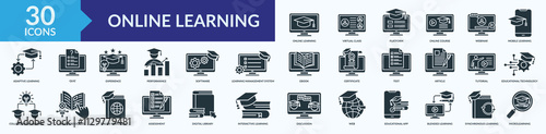 Online learning icon collection set with virtual class, online course, learning management system, ebook, digital library
