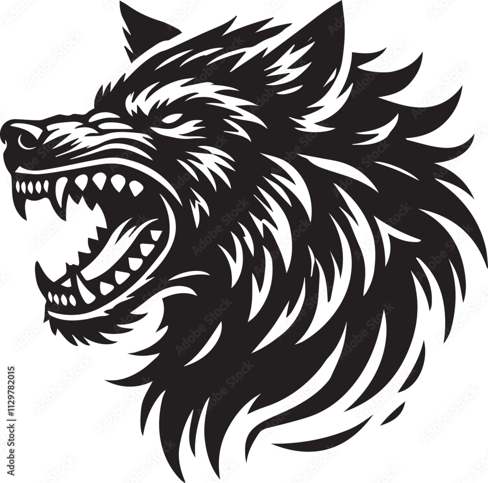 Obraz premium A fierce wolf head silhouette with bared teeth black vector