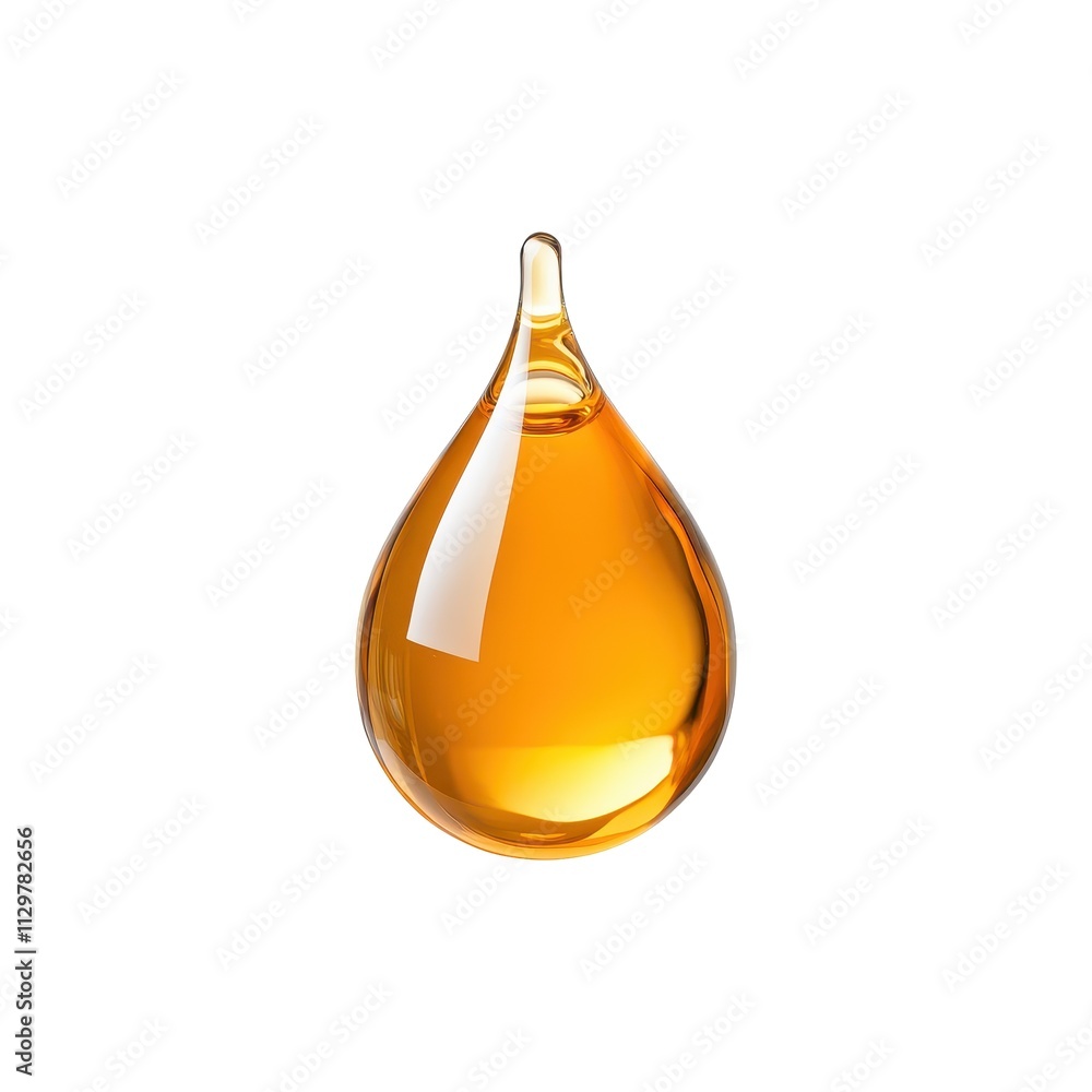 Golden Amber Oil Drop, Close up Studio Shot, Isolated on White Background Cutout Golden Amber Oil Drop, Close up Studio Shot, Isolated on White Background Cutout