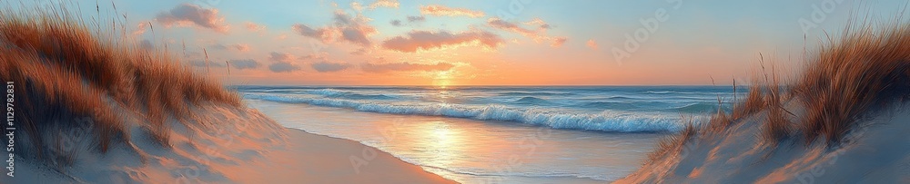 Serene Beach Sunrise with Gentle Waves and Pastel Colors Serene Beach Sunrise with Gentle Waves and Pastel Colors