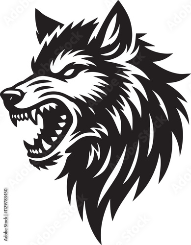 A fierce wolf head silhouette with bared teeth black vector
