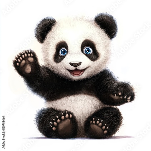 Adorable baby panda bear waving hello. (1)