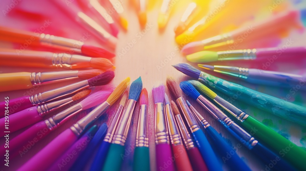 Colorful paintbrushes arranged in a circle.