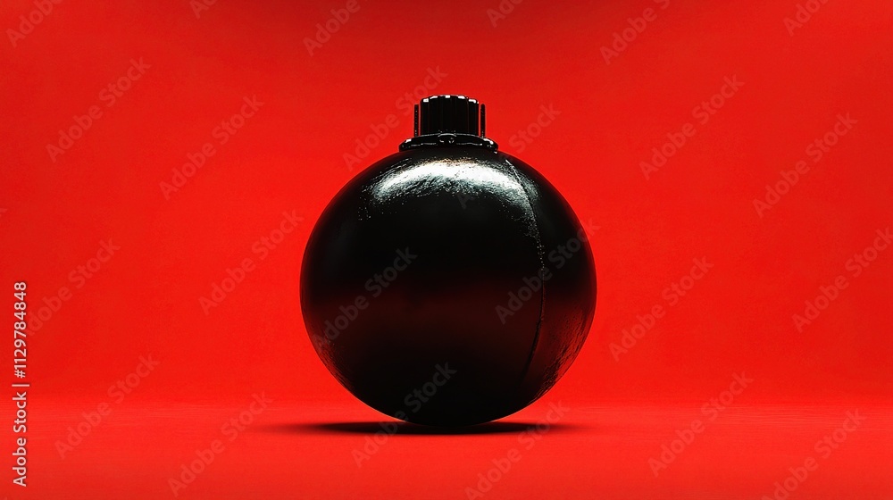 Black Sphere on Red Background with High Contrast Visual Impact Black Sphere on Red Background with High Contrast Visual Impact
