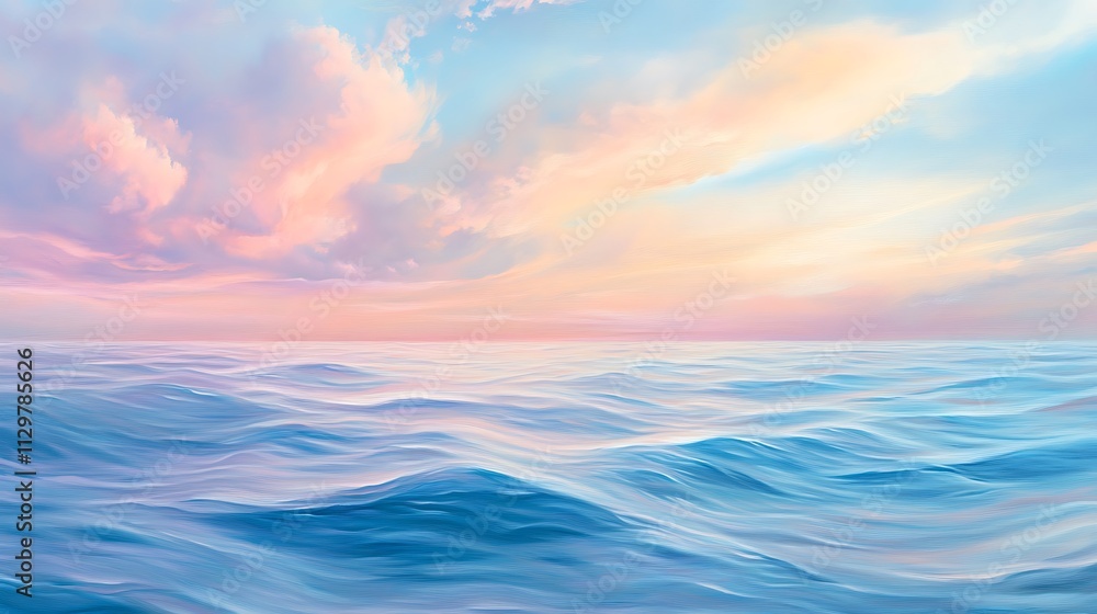Fototapeta premium High-angle views of sea landscapes, Tranquil Ocean Waves at Dusk from High Angle View