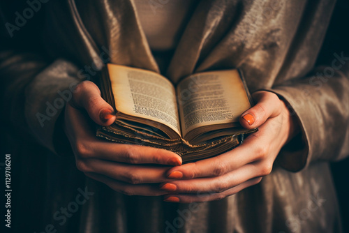 Hands presenting a book for Book Lovers Day and Reading Day celebrations worldwide. photo