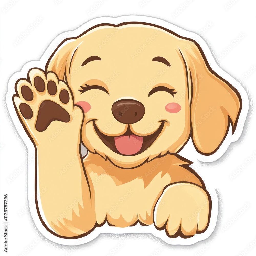 Happy golden retriever puppy waving paw. Happy golden retriever puppy waving paw.