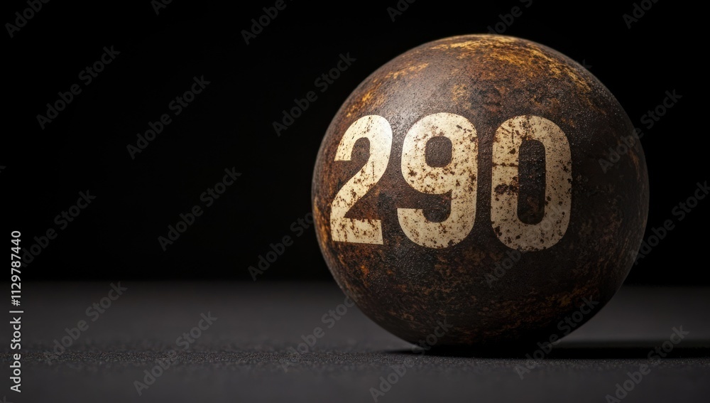 Rusted metal sphere with number 290. Rusted metal sphere with number 290.