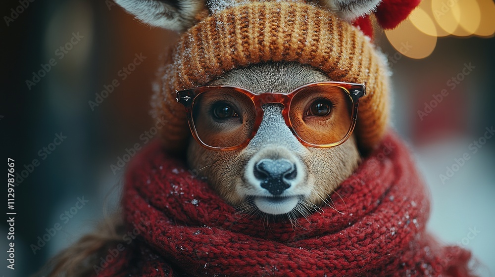 Lustige Grußkarte mit Rentier Rudolf, Weihnachtsmannmütze und Sonnenbrille Lustige Grußkarte mit Rentier Rudolf, Weihnachtsmannmütze und Sonnenbrille