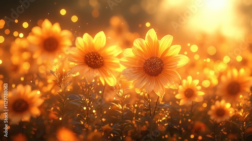 Golden Hour Brilliance in a Vibrant Sunflower Field Under a Warm Summer Sky