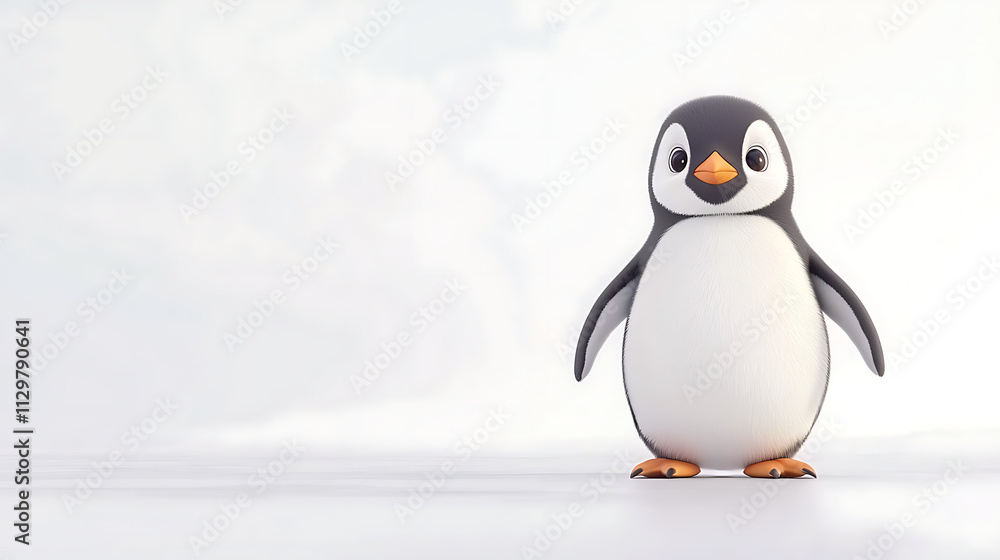 Fototapeta premium A cute penguin is standing on a white background