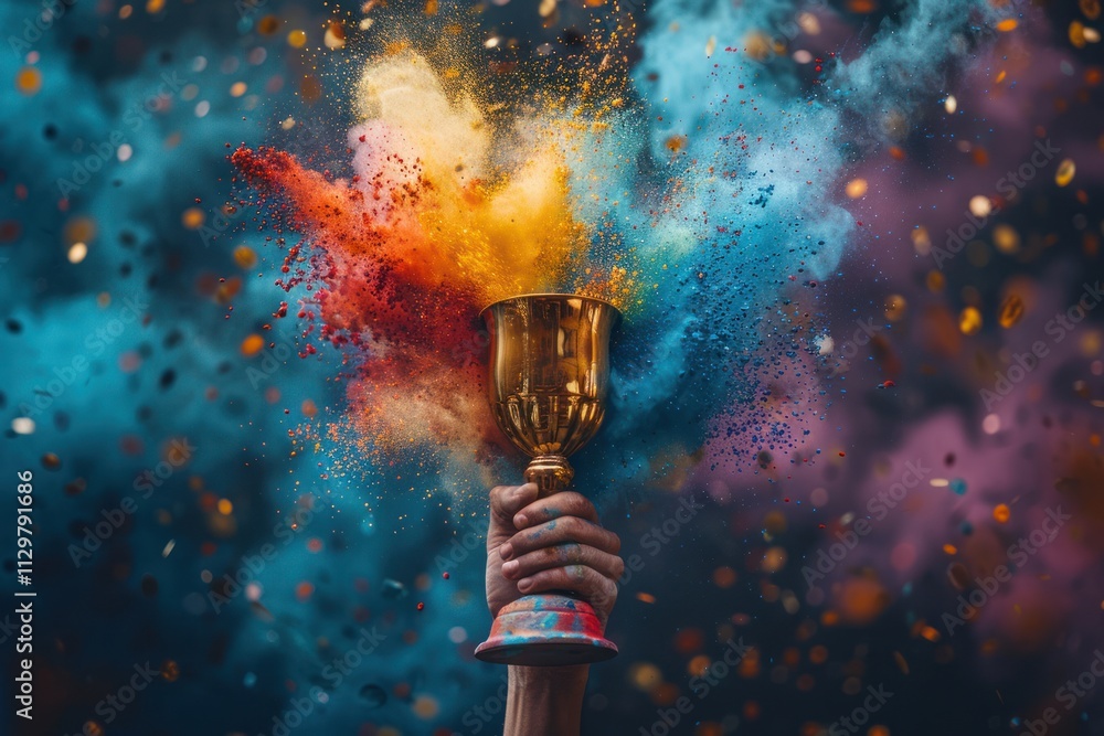 Golden Trophy Emerging From A Colorful Explosion Golden Trophy Emerging From A Colorful Explosion