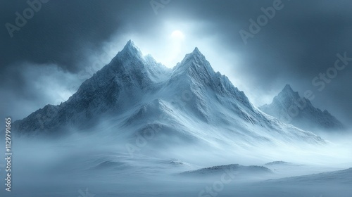 Wallpaper Mural Majestic snow-capped mountains shrouded in mist under a bright sun. Torontodigital.ca