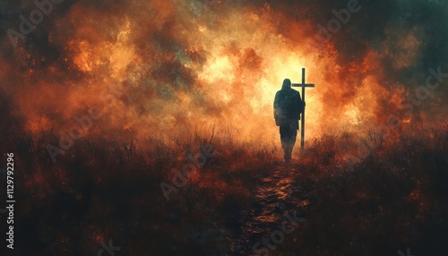 Jesus Christ Carrying the Cross in Watercolor Illustration