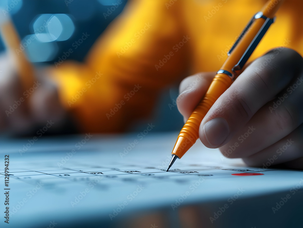 A close-up of a hand writing on paper with a pen, symbolizing productivity and creativity in a workspace. A close-up of a hand writing on paper with a pen, symbolizing productivity and creativity in a workspace.