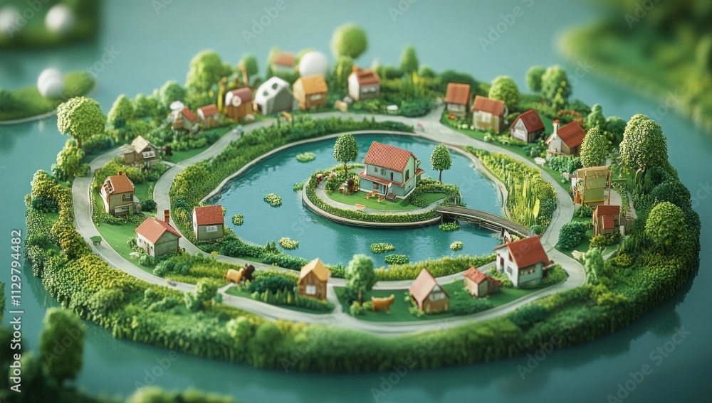 Miniature Village with a Lake Miniature Village with a Lake