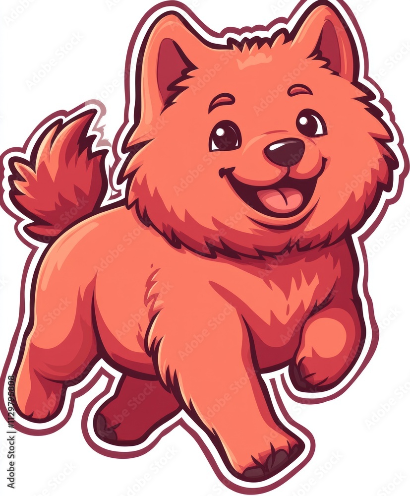 Adorable cartoon puppy, red fur, happy expression, walking. Adorable cartoon puppy, red fur, happy expression, walking.