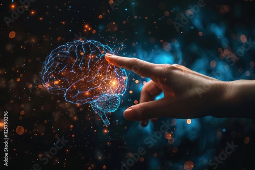 Wallpaper Mural Human Hand Interacting with a Holographic Brain Torontodigital.ca