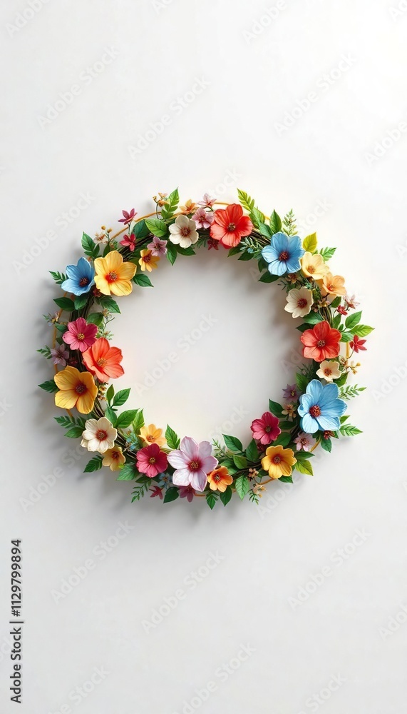 Wreath made from artificial flowers with gold outline and colorful blossoms, floral arrangement, gold outline, colorful blooms Wreath made from artificial flowers with gold outline and colorful blossoms, floral arrangement, gold outline, colorful blooms