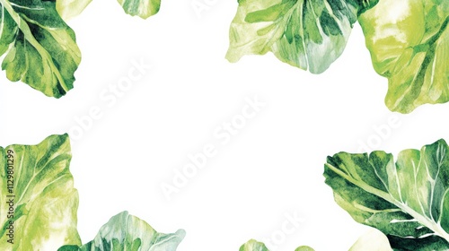 Vibrant Green Leaves Frame with Detailed Watercolor Texture, Ideal for Nature-Inspired Designs, Invitations, or Backgrounds with a Fresh and Organic Feel photo