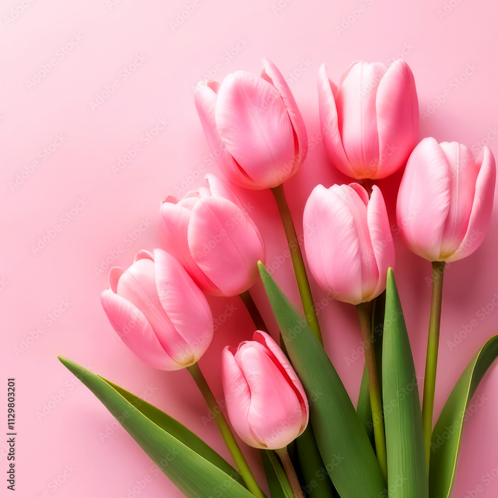 bouquet of blooming pink tulips on light pink background, wallpaper or greeting card bouquet of blooming pink tulips on light pink background, wallpaper or greeting card