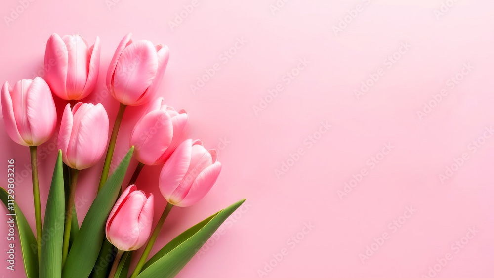 bouquet of blooming pink tulips on light pink background, wallpaper or greeting card bouquet of blooming pink tulips on light pink background, wallpaper or greeting card