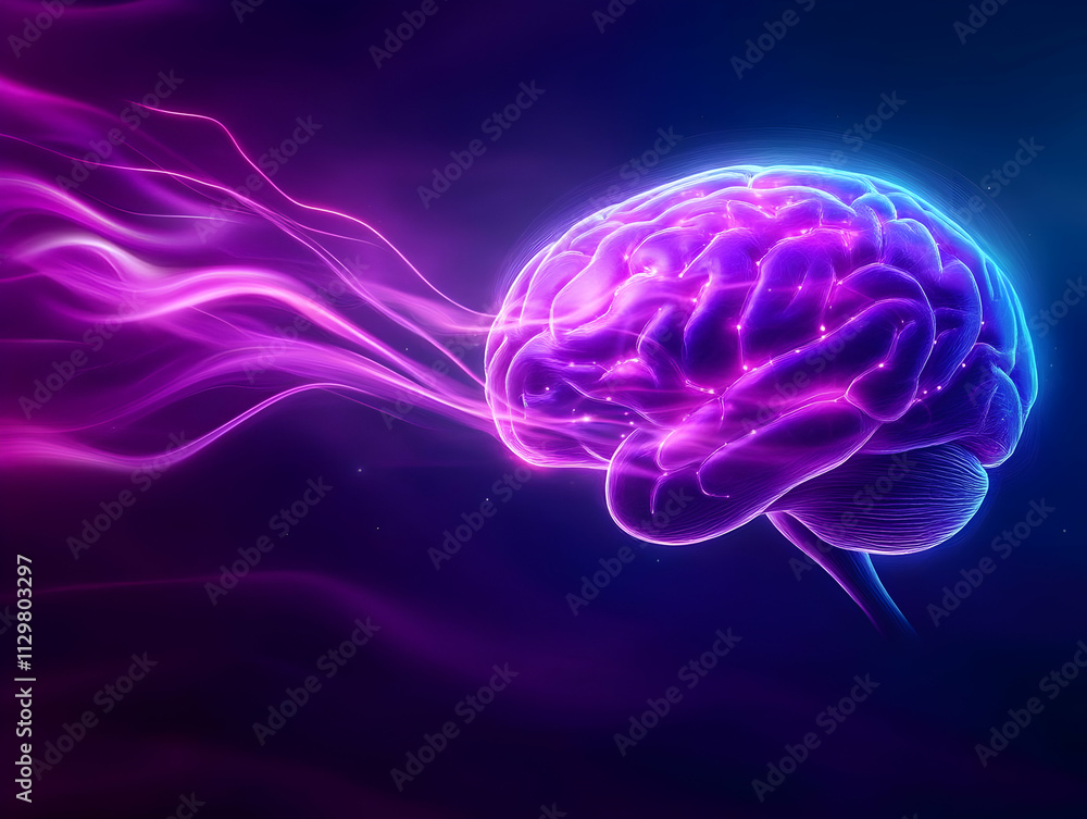 A vibrant depiction of a brain with colorful waves, symbolizing creativity and mental energy in a dynamic way. A vibrant depiction of a brain with colorful waves, symbolizing creativity and mental energy in a dynamic way.