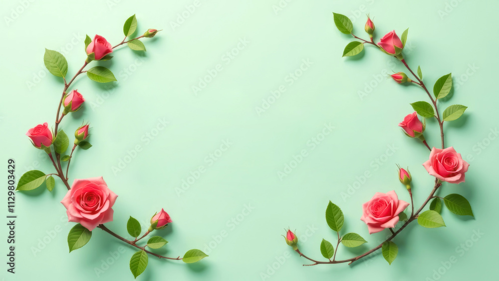 branch of bush rose with red flower buds on light turquoise background branch of bush rose with red flower buds on light turquoise background