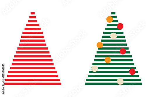 Two Christmas tree minimal concept illustration. Colorful, flat vector design on transparent background. Horizontal layout perfect for social media, card, banner or article.  photo