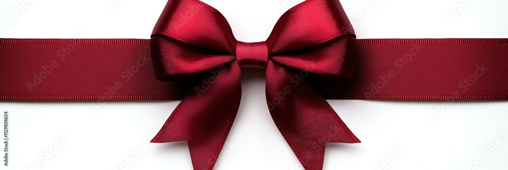 Horizontal maroon ribbon with a decorative bow. Gift wrap element for presents. Elegant and festive design. Perfect for wrapping presents. Use in advertising and product displays. Horizontal maroon ribbon with a decorative bow. Gift wrap element for presents. Elegant and festive design. Perfect for wrapping presents. Use in advertising and product displays.
