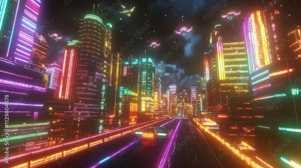 Neon Megacity at Night with Flying Cars – Futuristic Anime Cityscape Neon Megacity at Night with Flying Cars – Futuristic Anime Cityscape
