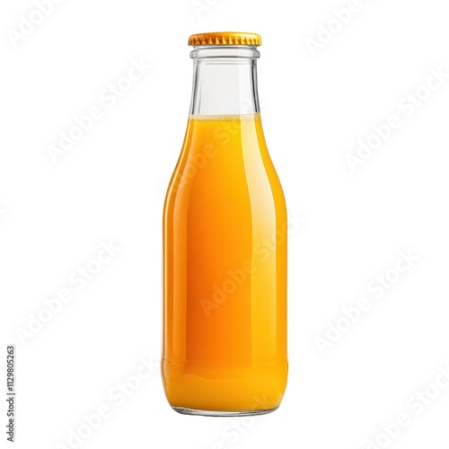 Glass Bottle of Orange Juice, Isolated on White Background Cutout