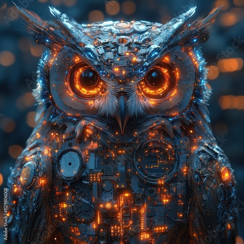 Futuristic Mechanical Owl Design Cyberpunk Illustration photo