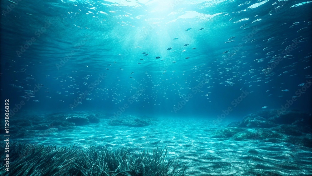 Blue Ocean Under Water Sun Light background Blue Ocean Under Water Sun Light background