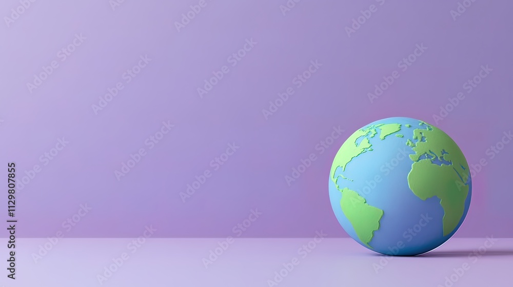 Simple 3D render of a light blue and green globe on a purple background. Simple 3D render of a light blue and green globe on a purple background.