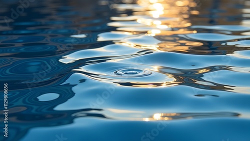 Tranquil water ripples reflecting sunlight at sunset