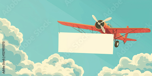 Airplane flying blank banner. An airplane flying through the sky pulling a blank white banner to add your own message. 