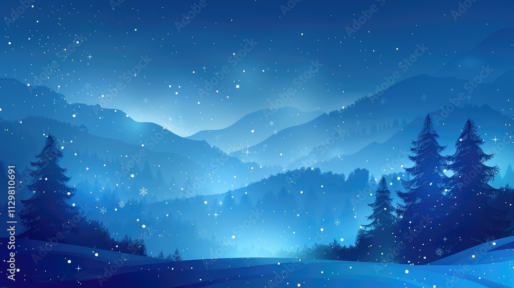 Snowy mountain range at night with falling snow. Snowy mountain range at night with falling snow.
