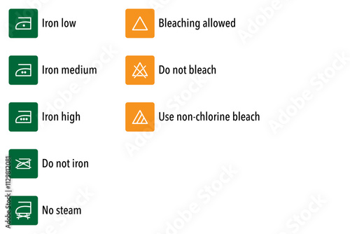 Vector Illustration of Ironing and Bleaching Symbols for Laundry Care