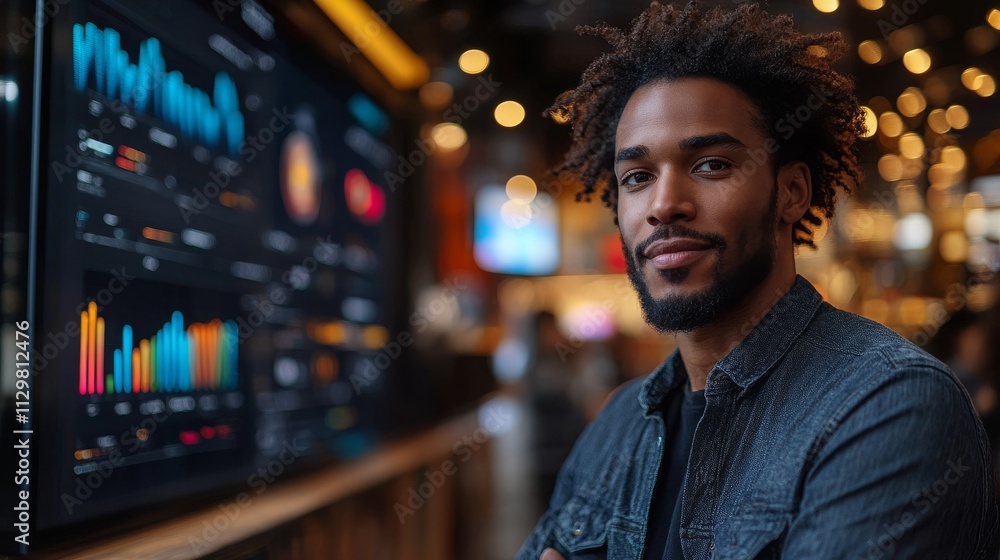 Data-driven professional personalizing solutions in a modern workspace during evening hours Data-driven professional personalizing solutions in a modern workspace during evening hours