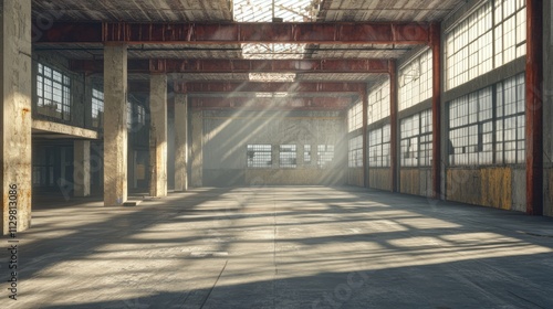 nterior of an empty warehouse. 3D Illustration