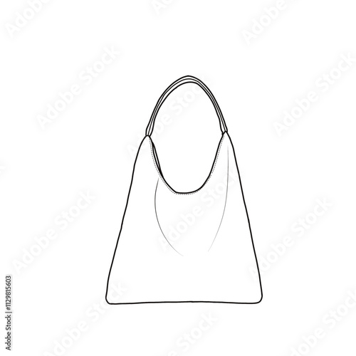 Technical sketch drawing of hobo bags for women shoulder handbag tote purses for work or travel line art, outline vector doodle illustration front view. Isolated on a white background