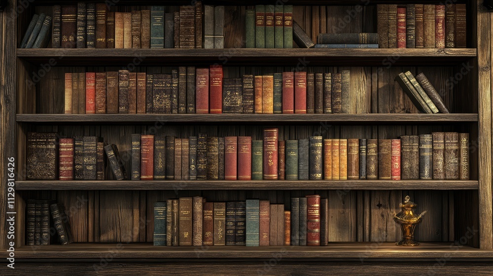 Old books in library shelved background Old books in library shelved background