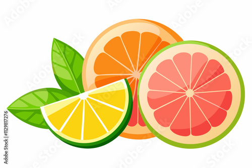  pieces of pink grapefruit lemon , orange vector art illustration 