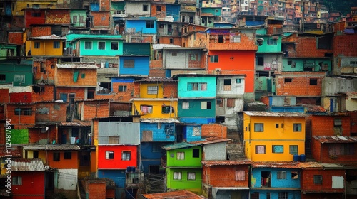 old favelas, colorful houses of poor people in South America, made with