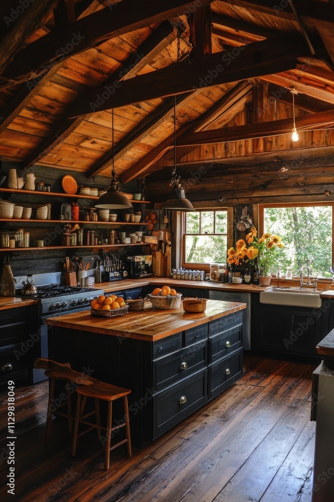 Rustic Farmhouse Kitchen Island and Wood Beams Rustic Farmhouse Kitchen Island and Wood Beams